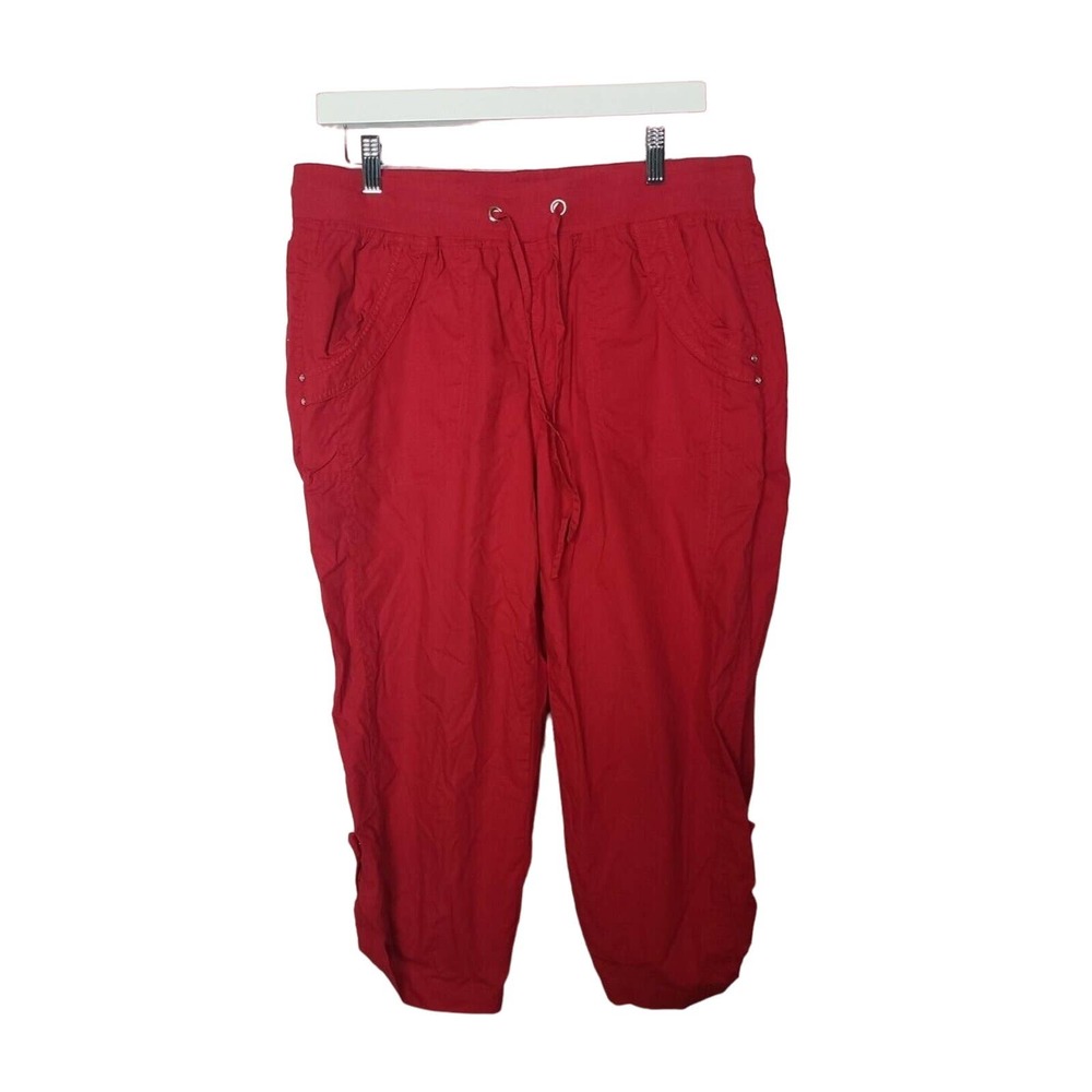 CJ Banks Red Embellished DrawstringY2K Vibes Utility Capri Pants Womans‎ 12